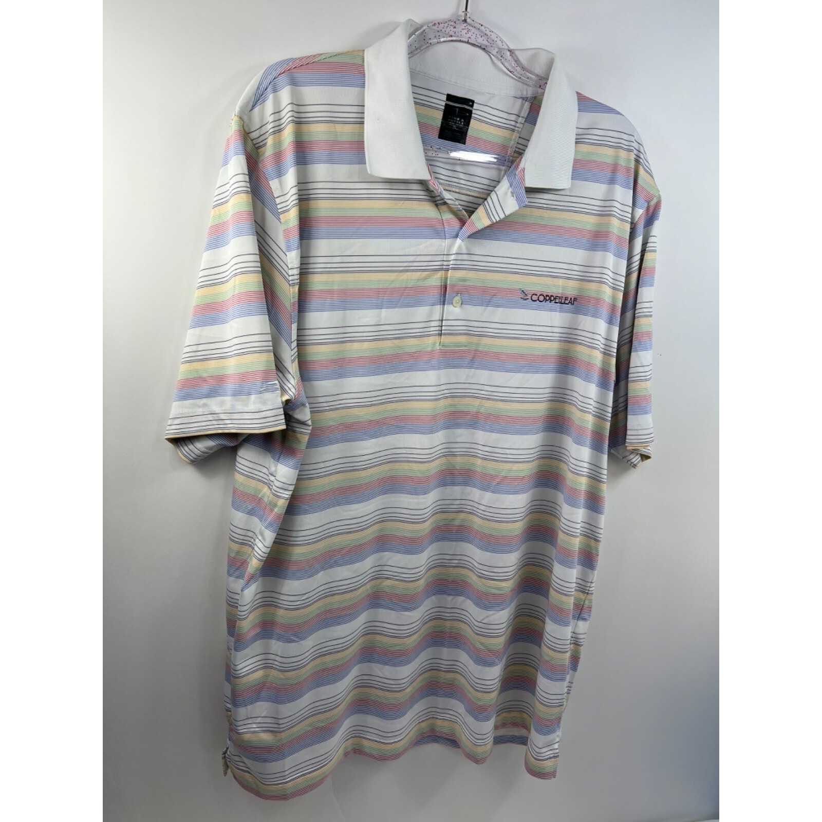 Page & Tuttle Golf Polo Men's Size Xl White/Multicolor Stripes Copperleaf Logo